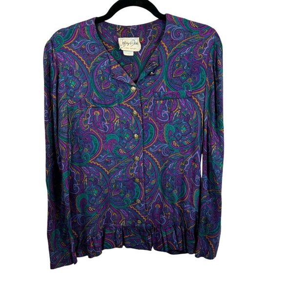Ladies Vintage Jeffery & Dara by Linda Hutley Purple and Green Blouse Size 5/6 - Picture 3 of 14